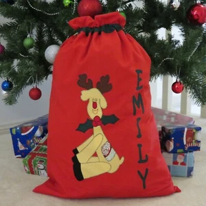 PERSONALISED CHRISTMAS/SANTA SACK - Sitting Reindeer Design - - Picture 1 of 2