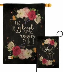 Freuen wir uns auf Sackleinen Gartenfahne religiöse Bibelverse Deko Hofbanner - Bild 1 von 19