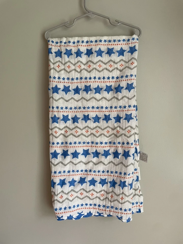 Manta Aden + Anais Muselina Azul Estrellas Blanco Algodón Recibiendo Bebé Lovey Foto 1 de 1