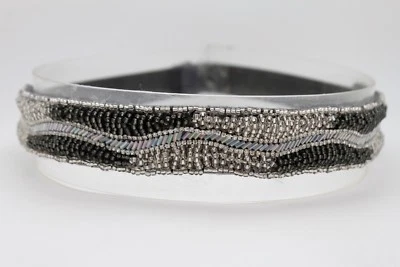 Women Grey Narrow Art Deco Fashion Cute Belt Hip Waist Black Silver Beads S M - Image 1 of 4