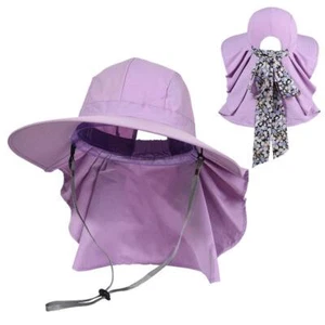 Women Wide Brim Sun Hat Floral Scarf Cooling Hat with Neck Flap NEW - Picture 1 of 24