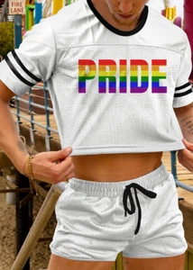 π Rainbow PRIDE Print Black & White Crop Top AND Shorts Two Piece Set Size XL - Picture 1 of 2