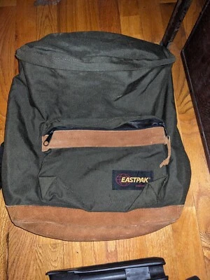 Vintage 90s Eastpak Made in USA Backpack Olive Green Leather Bottom Clean - Image 1 of 4
