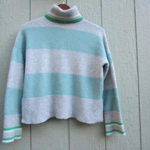 J Crew  Sweater Womens S Mint Green Turtleneck Striped Wool/Alpaca blend  Cozy - Picture 1 of 14