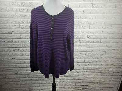 Top informal de algodón a rayas moradas tejido manga larga 2X Plus Chaps para mujer Foto 1 de 4