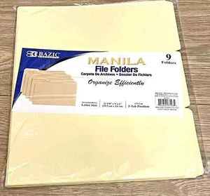9 Pcs Bazic Manila File Folders Documents Paper Holder Thick Paper Letter ST15 - Picture 1 of 2