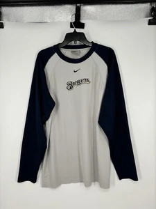 Vintage Y2K Nike Team Milwaukee Brewers Center Swoosh Long Sleeve Shirt Grey Tag - Picture 1 of 6