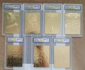 *BRAND NEW* Set of 7 Star Wars Cards 23 Kt Karat Gold Card Graded GEM MINT 10 - Picture 1 of 6