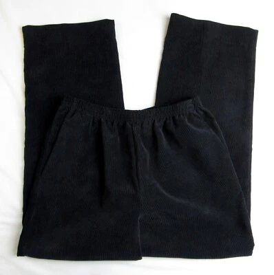 Womens Alfred Dunner Pants Pull On Black/Gr Corduroy Elastic High Waist Size 8P - Image 1 of 4