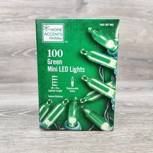 HOME ACCENTS 100 HOLIDAY GREEN MINI LED CHRISTMAS STRING LIGHTS SET 28FT 10IN - Picture 1 of 10