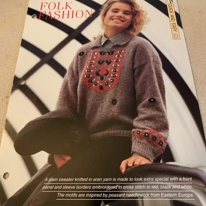 VINTAGE CREATIVE NEEDLES PATTERN - FOLK FASHION - KNITTING IN ARAN YARN  - Picture 1 of 6