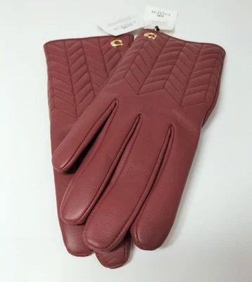 Coach F75542 Gloves Sculpted Signature Quilted Leather Tech Bordeaux Brown color - Image 1 of 4