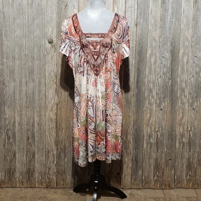 Vestido Apt 9 1X XL Tostado Naranja Manga Corta Paisley Encaje Borde Cuentas Tejido Elástico Foto 1 de 4
