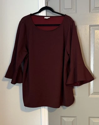 Dress Barn Women’s Plus Size Maroon 3/4 Bell Sleeve Blouse Size 3X - Image 1 of 4