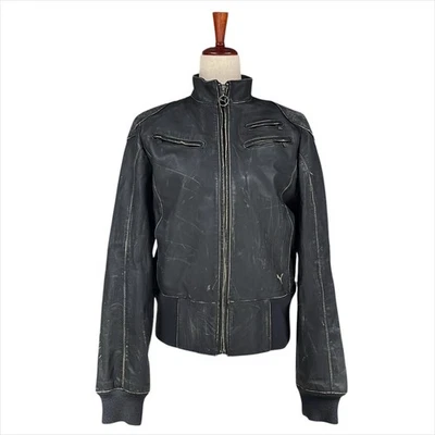 PUMA Genuine Leather Y2K Archival Distressed Black Moto Bomber Jacket Size XL - Image 1 of 4