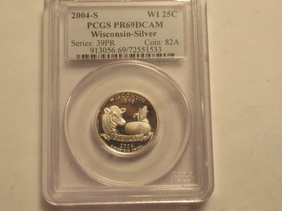 2004 S US Mint State Proof Silver Quarter, Wisconsin, PCGS PR69 DCAM - Image 1 of 4