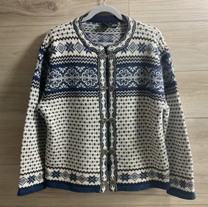 Cardigan Sweater SKYR Nordic Norwegian Fair Isle Wool Metal Clasp Size L - Picture 1 of 13