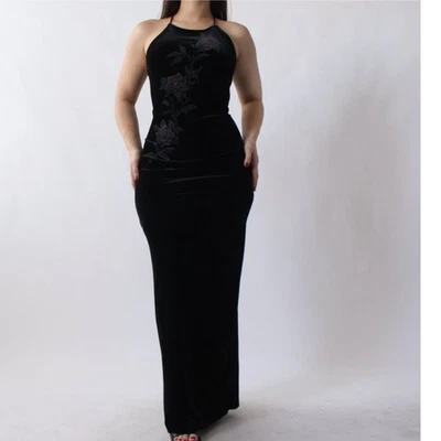 Vintage All That Jazz Velvet Maxi Dress Size L Prom Y2K Whimsigoth Fairy Grunge - Image 1 of 4