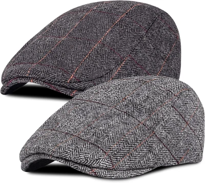 Paquete de 2 gorras de noticiero para hombre ajustables espiga tweed lana sombreros mezcla gorra plana Foto 1 de 4