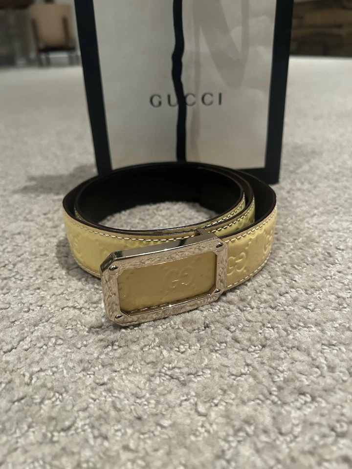 Gucci Monograma Cinturón Cuero Oro 95 Foto 1 de 4
