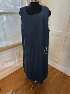 Vtg Denim Jumper Maxi Dress Plus 22-24 Cottagecore Embroidered Pocket Roaman’s - Picture 1 of 7