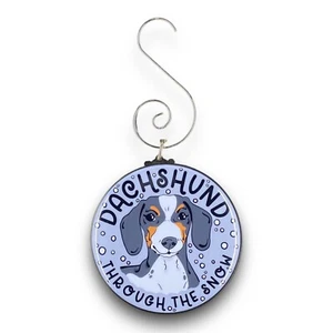 Dachshund Mini Ornament Wiener Dog Holiday Decor Handmade 2.25" Black Piebald - Picture 1 of 6