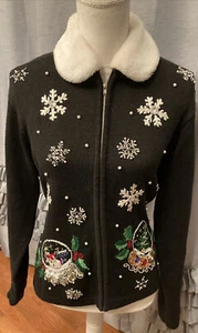 B. P. Vtg Sz L Christmas Sweater With Ornate Sequin And Beads Snow Globe Design - Picture 1 of 7
