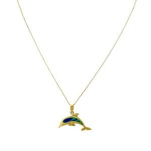 14k Yellow Gold Dolphin Pendant Necklace  - Picture 1 of 5
