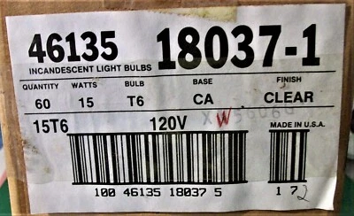 SYLVANIA  15W T6 Clear CA Base Switchboard 15T6 120 volt bulbs Box of 10 NEW - Image 1 of 4