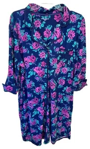 LAURA SCOTT  XL Women's Blue Purple Robe Duster Button Pocket V Neck Floral - Picture 1 of 6