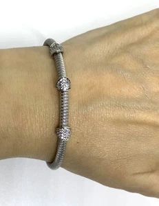 Bracciale Vintage Argento Sterling Rodiato Cubic Zirconia 7” 10,62g - Foto 1 di 11