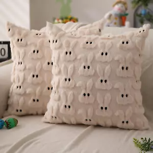 Easter Pillow Covers 20X20 Inch Set of 2 Easter Decoration Beige Rabbit Soft Plu - Picture 1 of 12