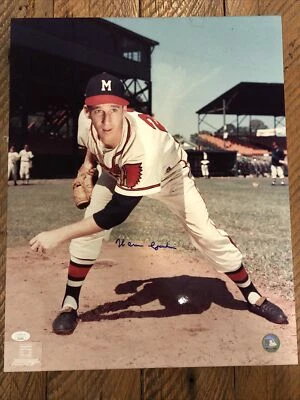 Warren Spahn AUTOGRAPHED SIGNED 16X20 PHOTO Braves JSA Certified! HoF - Image 1 of 4