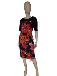 ROZ & ALI Black/Red Print Ruched Short Sleeves Sheath Dress-12 - Picture 1 of 2