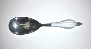 Vintage Godinger Silver Plate Serving Spoon with White Porcelain Handle. Read! - Picture 1 of 9