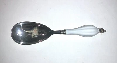 Vintage Godinger Silver Plate Serving Spoon with White Porcelain Handle. Read! - Image 1 of 4