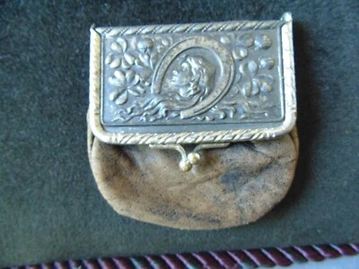 Antique Leather COIN PURSE Seminole OK 1st Natl Bank Nouveau Embossed Silver Top - Image 1 of 4