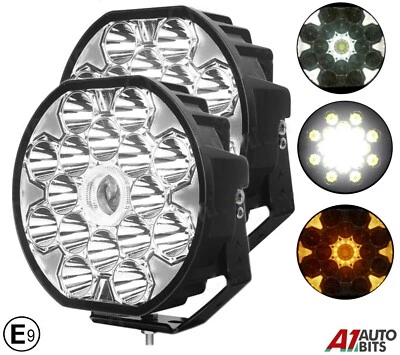 9" Round X2 Full Led Driving Spotlight Spotlamp + Side Light 12V 24V  E-Approved - Image 1 of 4