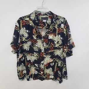 Robert Louis Men's Casual Collard Button Up Shirt Palm Leaf Print Black Size XL - Picture 1 of 7