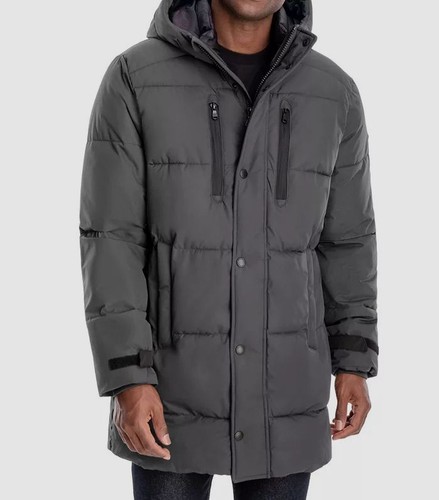 Giacca cappotto trapuntato con cerniera Michael Kors da uomo grigio cappuccio parka logo Olanda $325 2XL