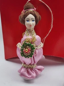 Russian Traditional Fabric Dress Doll Christmas Ornament 4" Porcelain Head Doll - Picture 1 of 5