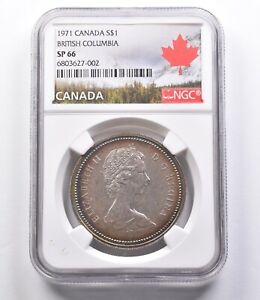 SP66 1971 Canada Silver Dollar British Columbia NGC Beautifully Toned *2970