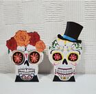  HALLOWEEN DAY OF THE DEAD SUGAR SKULL STANDING WOODEN SIGN PLAQUES MAN /WOMAN 