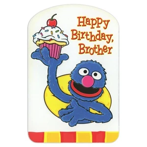 Cute Vintage 1999 BIRTHDAY Card FOR YOUNG BROTHER, Grover Cupcake Sesame Street - Picture 1 of 6
