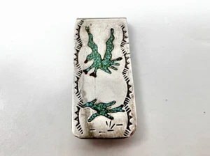 Sterling Navajo Türkis Chip Inlay signiert HB (Henry Baca) Geldklammer 14,8 g - Bild 1 von 13