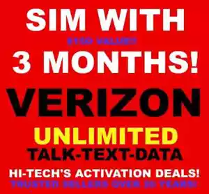 VERIZON 3 MONTHS w/ SIM CARD AND SERVICE! ✅ TRUSTED USA SELLERS SINCE 2001 ! - Picture 1 of 2