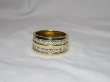 Men's 14K Yellow Gold Wide Channel Set Moissanite Band Ring Sz 10.25