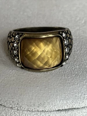 Park Lane Antigua Ring Size 10 Antique Gold Tone Rustic Ring Euc Brown Ivory - Image 1 of 4