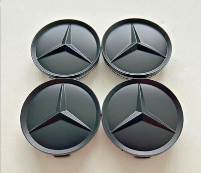 4 x 75mm/2.95in Matte Black Wheel Center Caps Hub Emblems Fit Mercedes/Benz Benz - Image 1 of 4