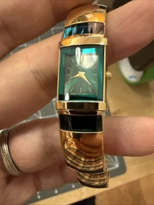 Seltene Seiko Lassale Damenuhr mit Druckknopf 23k vergoldet smaragdgrün Armreif - Bild 1 von 8